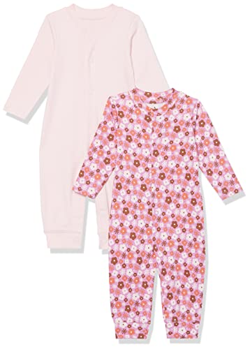 Amazon Essentials Unisex Baby Fußloser Overall aus Bio-Baumwolle (zuvor Amazon Aware), 2er-Pack, Hellrosa/Rosa Blumenaufdruck, 0-3 Monate von Amazon Essentials