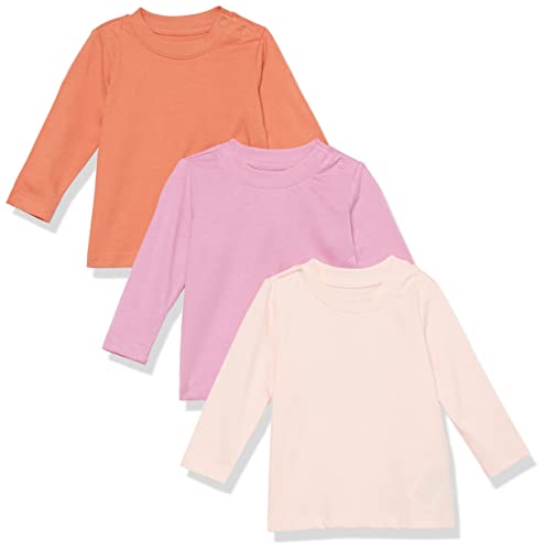 Amazon Essentials Unisex Baby Langärmliges T-Shirt aus Bio-Baumwolle (zuvor Amazon Aware), 3er-Pack, Rosa, 6-9 Monate von Amazon Essentials