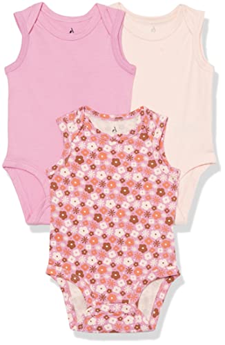 Amazon Essentials Unisex Baby Ärmelloser Body aus Baumwoll-Stretchjersey (zuvor Amazon Aware), 3er-Pack, Blasser Pfirsich/Hellrosa/Rosa Blumenaufdruck, 18 Monate von Amazon Essentials