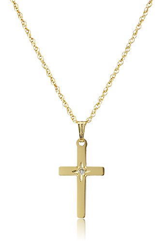 Amazon Collection 14k Yellow Gold Solid Diamond-Accented Cross Pendant Necklace, 18" von Amazon Essentials