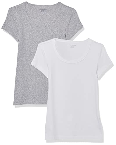 Amazon Essentials Damen T-Shirt mit Flügelärmeln und U-Ausschnitt in schmaler Passform, 2er-Pack, Weiß/Hellgrau Meliert, XL von Amazon Essentials