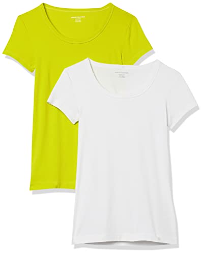 Amazon Essentials Damen T-Shirt mit Flügelärmeln und U-Ausschnitt in schmaler Passform, 2er-Pack, Weiß/Lindgrün, XS von Amazon Essentials