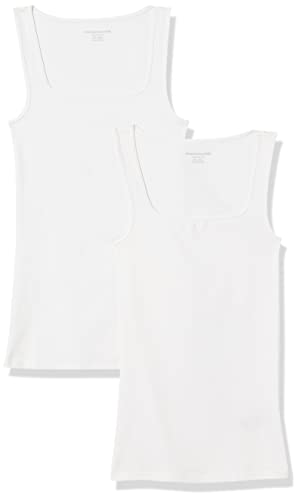 Amazon Essentials Damen Tanktop mit schmaler Passform und quadratischem Ausschnitt, 2er-Pack, Weiß, S von Amazon Essentials