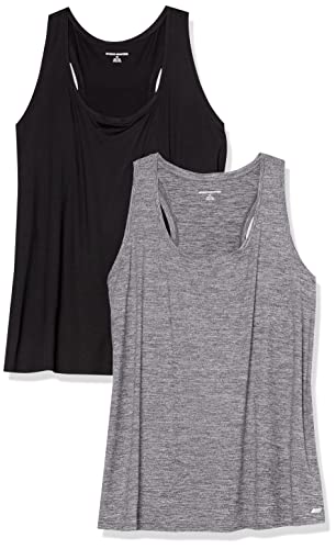 Amazon Essentials Damen Tech Stretch Racerback-Tanktop (Erhältlich In Übergröße), 2er-Pack, Kohlegrau Space-dye/Schwarz, L von Amazon Essentials