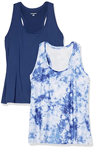 Amazon Essentials Damen Tech Stretch Racerback-Tanktop (Erhältlich In Übergröße), 2er-Pack, Marineblau/Weiß Batik, S von Amazon Essentials