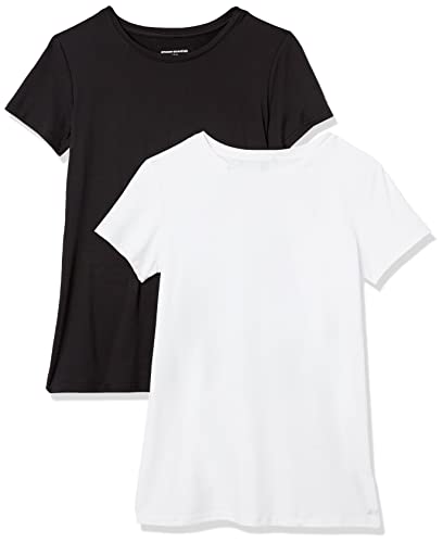 Amazon Essentials Damen Kurzärmliges Tech-Stretch-T-Shirt mit Rundhalsausschnitt (in Übergröße erhältlich), 2er-Pack, Schwarz/Weiß, M von Amazon Essentials