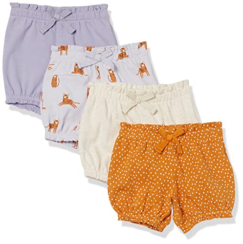 Amazon Essentials Baby Mädchen Pumpshorts, 4er-Pack, Elfenbein/Gold Punkte/Lila/Tiger, Frühchen von Amazon Essentials