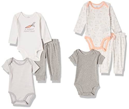 Amazon Essentials Unisex Baby Layette Outfit-Sets Baumwolle, 6er-Pack, Kaninchen/Kohlegrau Meliert/Streifen/Weiß Carrots, 3-6 Monate von Amazon Essentials