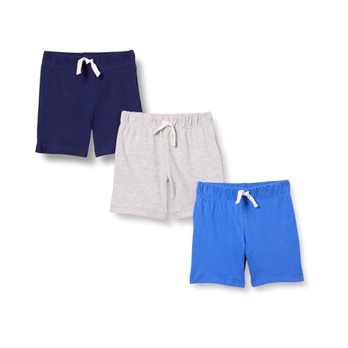 Amazon Essentials Unisex Baby Baumwollshorts Zum Schlüpfen, 3er-Pack, Blau/Grau Meliert/Marineblau, 6-9 Monate von Amazon Essentials