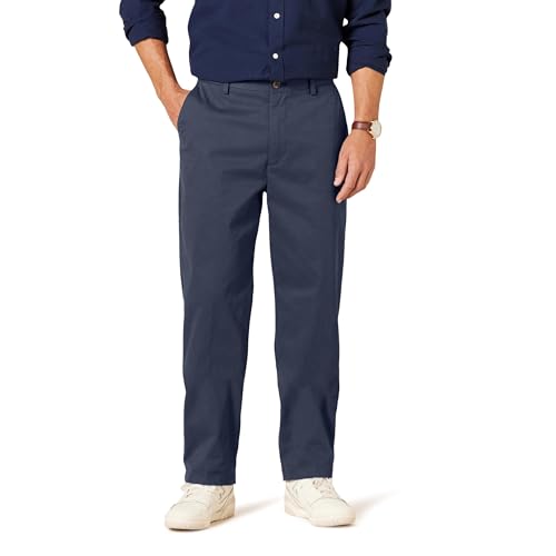 Amazon Essentials Herren Knitterfreie Flatfront-Chinohose mit klassischer Schnitt (erhältlich in Big & Tall), Marineblau, 33W / 29L von Amazon Essentials