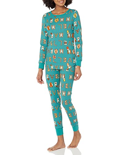 Amazon Essentials Disney | Marvel | Star Wars Damen Eng anliegende Baumwoll-Schlafanzüge, Festive Marvel - Womens Snug Fit, L von Amazon Essentials