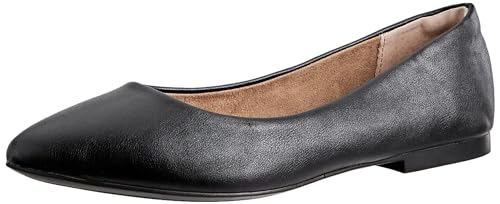 Amazon Essentials Damen Ballerinas mit spitzem Zehenbereich, Schwarz Kunstleder, 39 EU Weit von Amazon Essentials