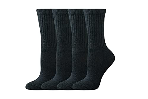 Amazon Essentials Damen Gepolsterte Crew-Funktionsarbeitssocken aus Baumwolle, 4 Paar, Schwarz, 36-39.5 von Amazon Essentials