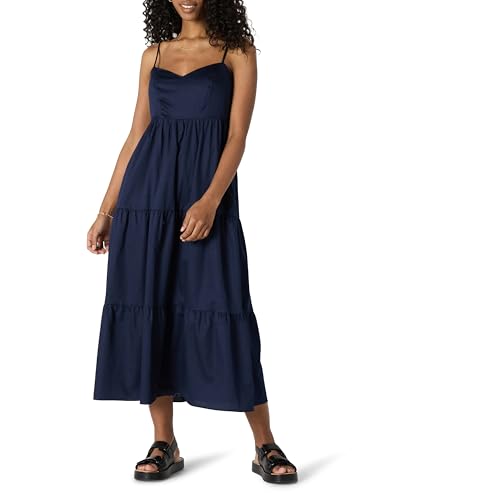 Amazon Essentials Damen Gestuftes Fit and Flare-Maxikleid aus Baumwollsatin mit Empire-Taille, Marineblau, XS Amazon Essentials Damen Gestuftes Fit and Flare-Maxikleid aus Baumwollsatin mit Empire-Taille, Marineblau, XS von Amazon Essentials