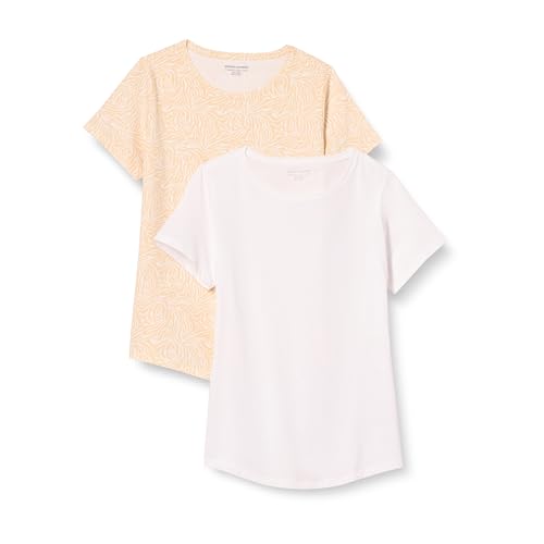 Amazon Essentials Damen Kurzärmeliges T-Shirt Aus 100% Baumwolle Mit Rundhalsausschnitt, Klassischer Schnitt (Erhältlich In Übergröße), 2er-Pack, Bräunen Tiermuster/Weiß, S von Amazon Essentials