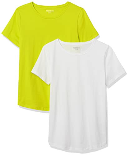 Amazon Essentials Damen Kurzärmeliges T-Shirt Aus 100% Baumwolle Mit Rundhalsausschnitt, Klassischer Schnitt (Erhältlich In Übergröße), 2er-Pack, Weiß/Lindgrün, L von Amazon Essentials