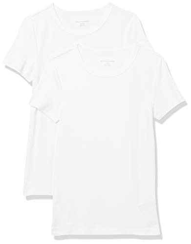 Amazon Essentials Damen Kurzärmeliges T-Shirt mit Rundhalsausschnitt, Schmale Passform, 2er-Pack, Weiß, L von Amazon Essentials