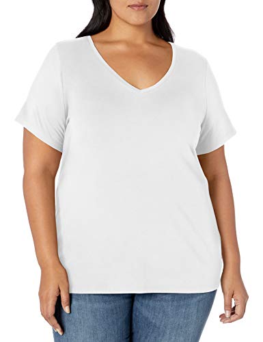 Amazon Essentials Damen Kurzärmeliges T-Shirt mit V-Ausschnitt (erhältlich in Übergröße), Weiß, 6XL Große Größen von Amazon Essentials