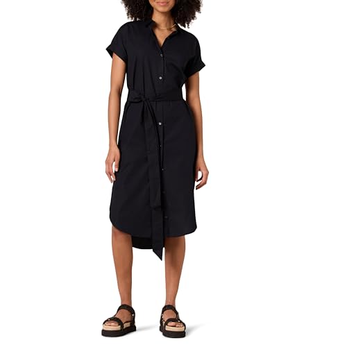 Amazon Essentials Damen Kurzärmliges Hemdkleid mit Knopfleiste vorne und Gürtel in weiter Passform, Schwarz, XL von Amazon Essentials