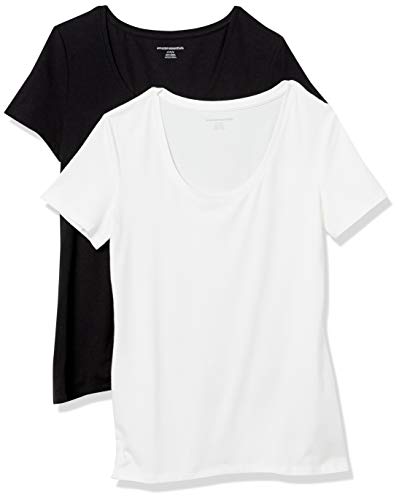 Amazon Essentials Damen Kurzärmliges T-Shirt mit U-Ausschnitt in klassischer Passform (Erhältlich in Übergröße), 2er-Pack, Schwarz/Weiß, M von Amazon Essentials