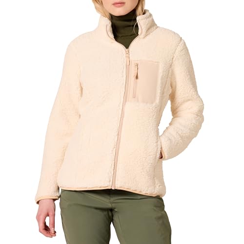 Amazon Essentials Damen Lange Sherpa-Jacke Mit Stehkragen, Durchgehendem Reißverschluss Und Gewebtem Saum (Erhältlich In Übergröße), Beige Farbblock, M von Amazon Essentials