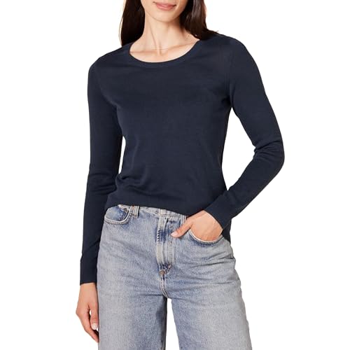 Amazon Essentials Damen Leichter, Langärmeliger Pullover Mit Rundhalsausschnitt (Erhältlich in Übergröße), Marineblau, XL von Amazon Essentials