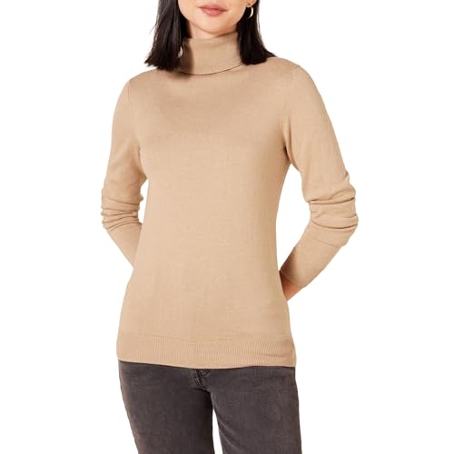 Amazon Essentials Damen Leichter, Langärmeliger Rollkragenpullover, Klassischer Schnitt (Erhältlich In Übergröße), Kamelbraun Meliert, S von Amazon Essentials