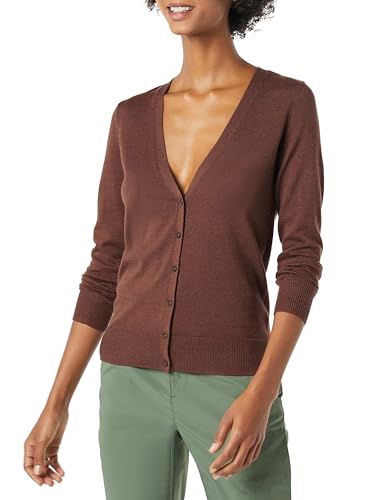 Amazon Essentials Damen Leichter Cardigan mit V-Ausschnitt (in Übergröße erhältlich), Dunkles Kastanienbraun Meliert, S von Amazon Essentials