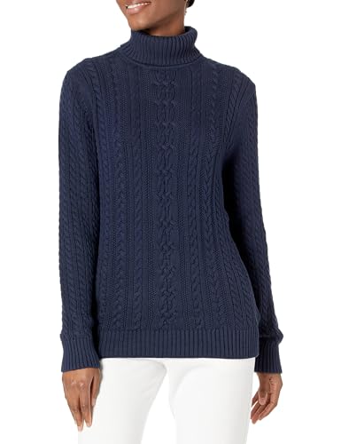 Amazon Essentials Damen Leichter Rollkragenpullover Mit Zopfmuster (Erhältlich In Übergröße), Marineblau, L von Amazon Essentials