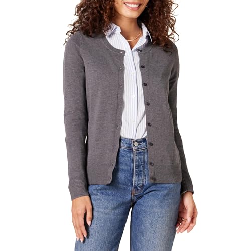 Amazon Essentials Damen Leichte Rundhalsstrickjacke (Erhältlich In Übergröße), Charcoal Heather, M von Amazon Essentials