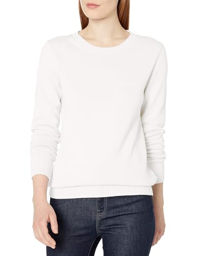 Amazon Essentials Damen Pullover Mit Rundhalsausschnitt Aus 100 % Baumwolle (Erhältlich In Übergröße), Weiß, M von Amazon Essentials