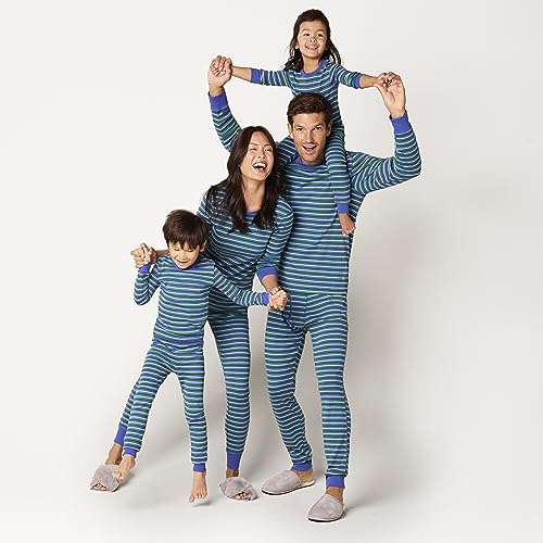 Amazon Essentials Damen Pyjamaset aus Baumwolle, Gute Passform-Auslauffarben, Blau Grün Streifen, XL von Amazon Essentials