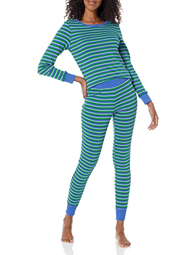 Amazon Essentials Damen Pyjamaset aus Baumwolle, Gute Passform-Auslauffarben, Blau Grün Streifen, XXL von Amazon Essentials