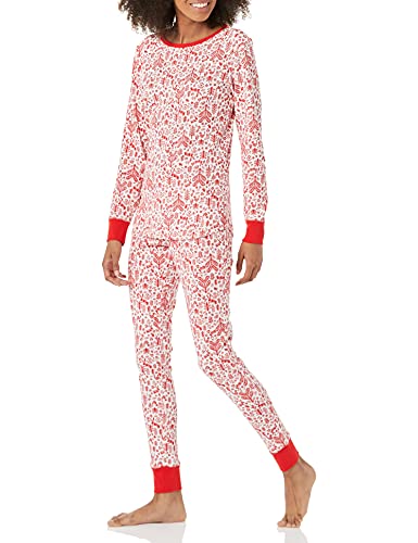 Amazon Essentials Damen Pyjamaset aus Baumwolle, Gute Passform-Auslauffarben, Weiß Wald, XL Große Größen von Amazon Essentials