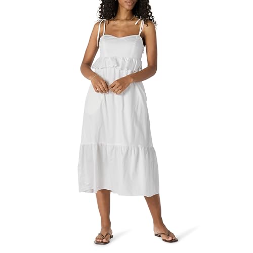 Amazon Essentials Damen Fit and Flare-Midi-Rüschenkleid aus Baumwollsatin mit Empire-Taille, Weiß, M Amazon Essentials Damen Fit and Flare-Midi-Rüschenkleid aus Baumwollsatin mit Empire-Taille, Weiß, M von Amazon Essentials