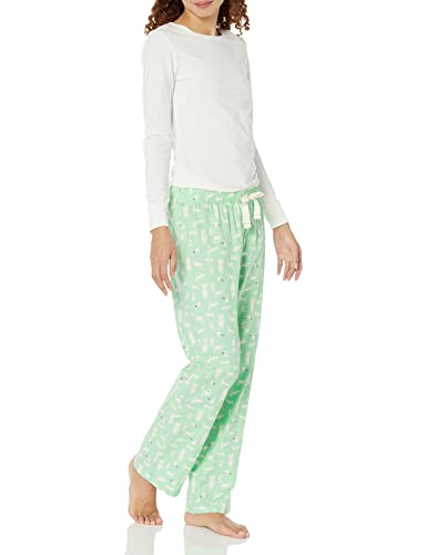 Amazon Essentials Damen Schlaf-Set leichte Flanellhose und langärmeliges-T-Shirt (in Übergröße erhältlich), Minzgrün Waldtiere, 5XL Große Größen von Amazon Essentials