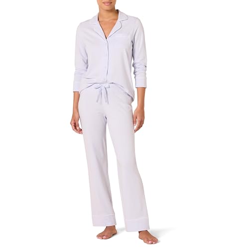 Amazon Essentials Damen Schlafanzug-Set Baumwollmodal Langärmliges Hemd Und Lange Hose (Erhältlich In Übergröße), Blassblau, XS von Amazon Essentials