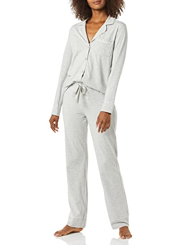 Amazon Essentials Damen Schlafanzug-Set Baumwollmodal Langärmliges Hemd Und Lange Hose (Erhältlich In Übergröße), Grau Meliert, L von Amazon Essentials