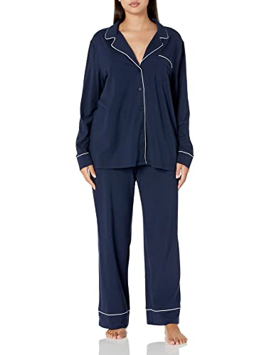 Amazon Essentials Damen Schlafanzug-Set Baumwollmodal Langärmliges Hemd Und Lange Hose (Erhältlich In Übergröße), Marineblau, M von Amazon Essentials