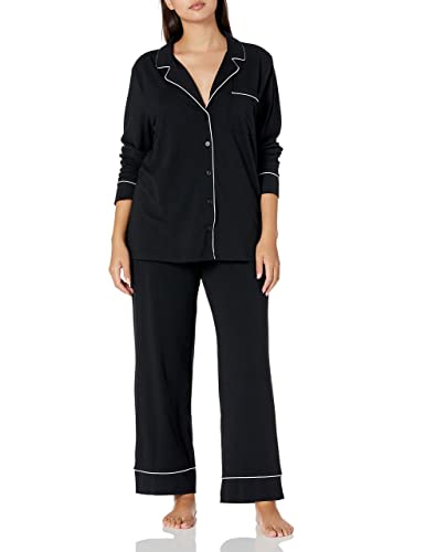 Amazon Essentials Damen Schlafanzug-Set Baumwollmodal Langärmliges Hemd Und Lange Hose (Erhältlich In Übergröße), Schwarz, XL von Amazon Essentials