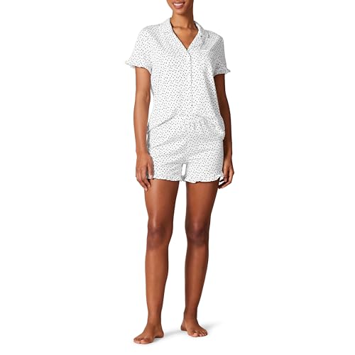 Amazon Essentials Damen Schlafanzug-Set aus Baumwoll-Modal mit Paspelierung (in Übergröße erhältlich), Weiß Punktemuster, L von Amazon Essentials