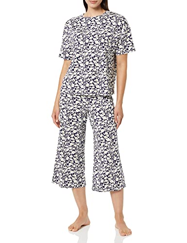 Amazon Essentials Damen Schlafanzug aus Strickjersey (in Übergröße erhältlich), Marineblau Silhouette mit Blumen, XXS von Amazon Essentials