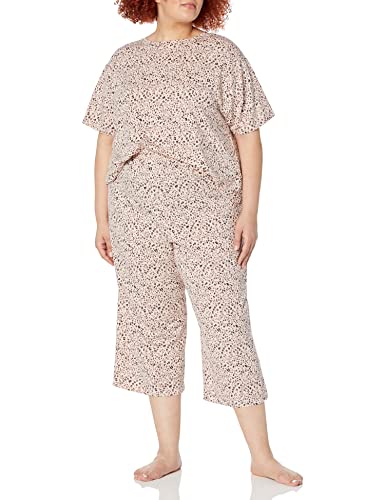 Amazon Essentials Damen Schlafanzug aus Strickjersey (in Übergröße erhältlich), Beige Leopardenmuster, S von Amazon Essentials