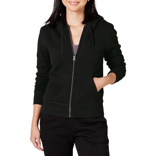 Amazon Essentials Damen Sherpa-gefütterte Fleece-Kapuzenjacke mit durchgehendem Reißverschluss (erhältlich in Übergröße), Schwarz, S von Amazon Essentials