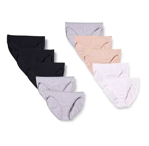 Amazon Essentials Damen Slip aus Baumwolle mit hohem Beinschnitt (in Übergröße erhältlich), 10er-Pack, Beige/Grau Meliert/Schwarz/Weiß, 40 von Amazon Essentials