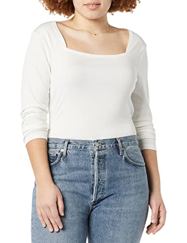 Amazon Essentials Damen T-Shirt Mit Langen Ärmeln Und Eckigem Ausschnitt Mit Schmaler Passform, Elfenbein, XXL von Amazon Essentials