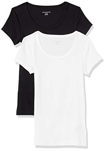 Amazon Essentials Damen T-Shirt mit Flügelärmeln und U-Ausschnitt in schmaler Passform, 2er-Pack, Schwarz/Weiß, S von Amazon Essentials