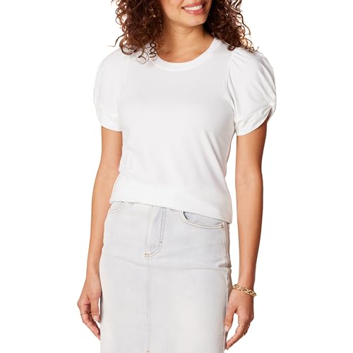 Amazon Essentials Damen T-Shirt mit gedrehten Ärmeln und Rundhalsausschnitt in klassischer Passform, Weiß, S von Amazon Essentials