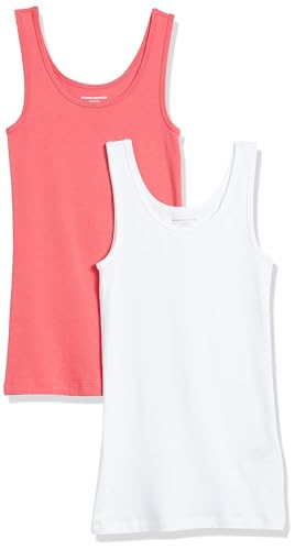 Amazon Essentials Damen Tanktop schlanke Passform, 2er-Pack, Kräftiges Rosa/Weiß, S von Amazon Essentials