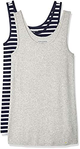 Amazon Essentials Damen Tanktop schlanke Passform, 2er-Pack, Hellgrau Meliert/Marineblau Weiß Streifen, M von Amazon Essentials